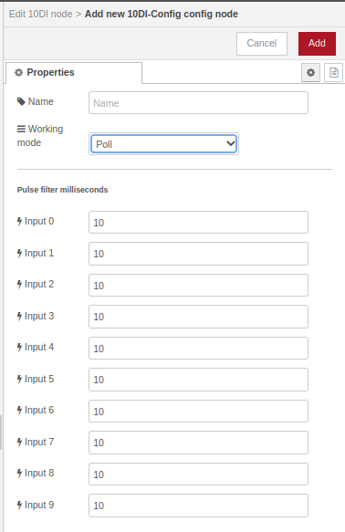 10 Digital inputs configuration node