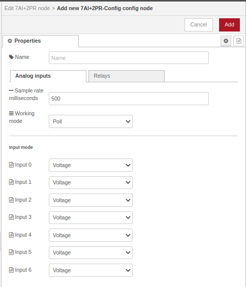 7 Analog inputs node config