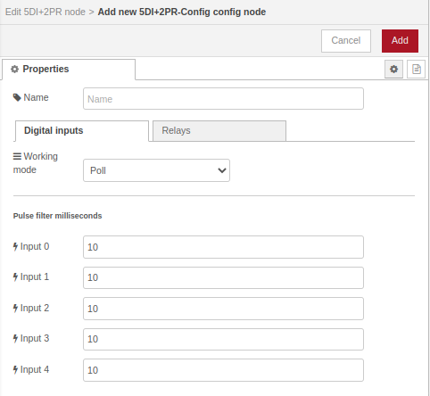 5 Digital inputs node config